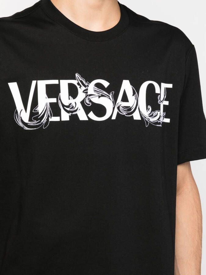 Versace T-shirt met barok en logoprint Zwart