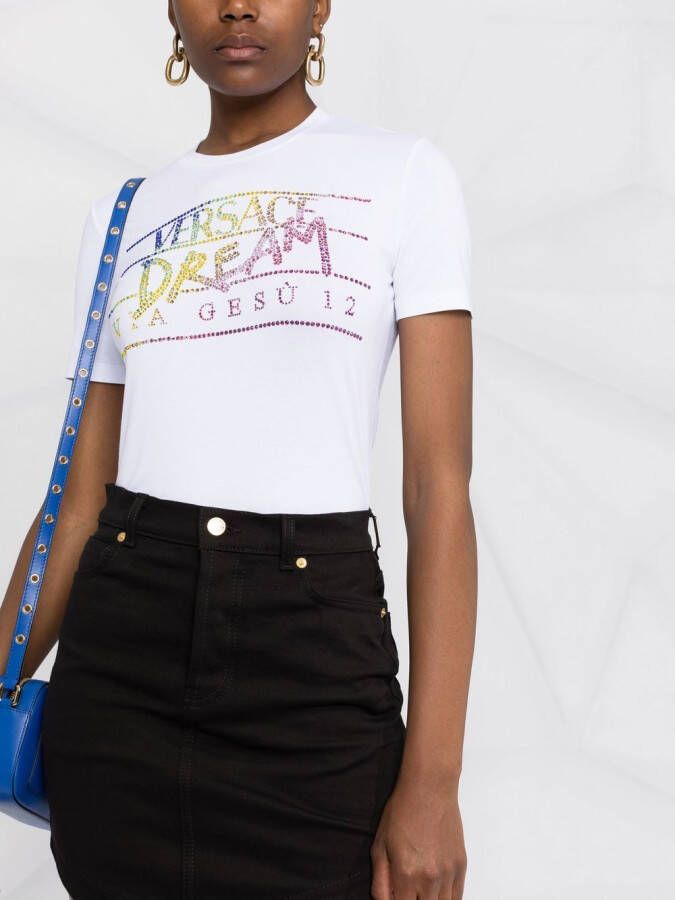 Versace T-shirt verfraaid met stras Wit