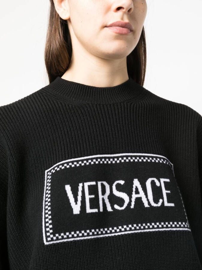 Versace Trui met intarsia logo Zwart