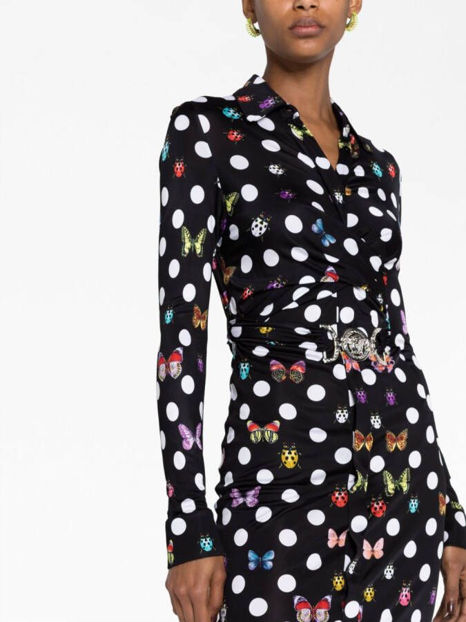 Versace x Dua Lipa mini-jurk met stippen vlinder en lieveheersbeestjes print Zwart