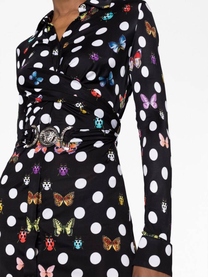 Versace x Dua Lipa mini-jurk met stippen vlinder en lieveheersbeestjes print Zwart
