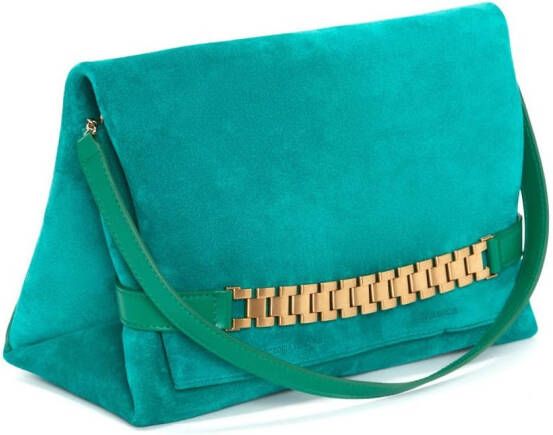 Victoria Beckham Chain Pouch suède schoudertas Groen