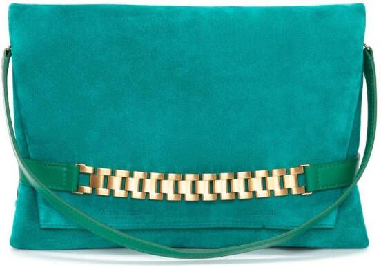Victoria Beckham Chain Pouch suède schoudertas Groen