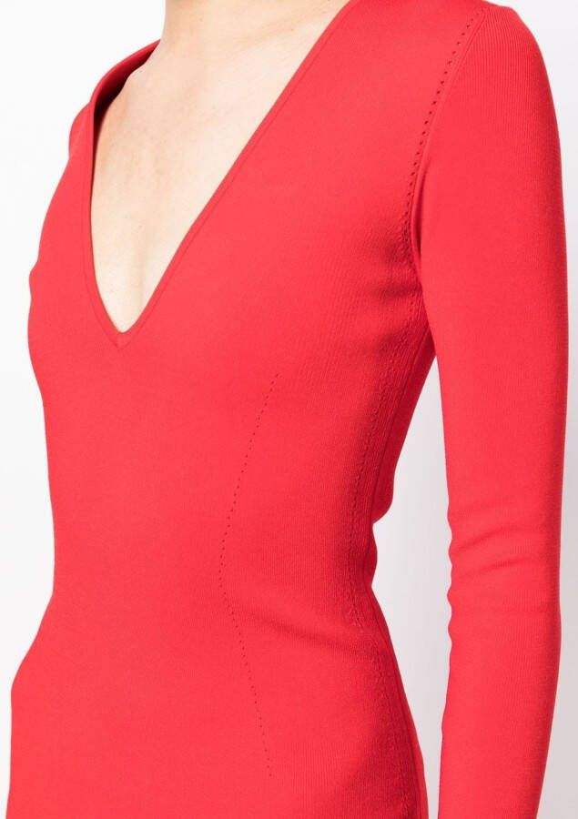 Victoria Beckham Midi-jurk met diepe V-hals Rood