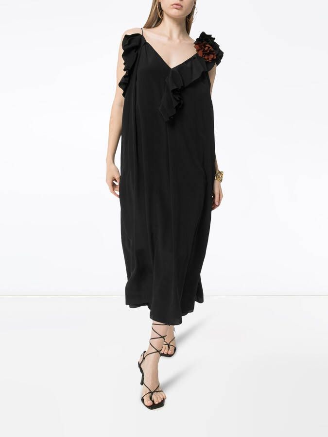 Victoria Beckham Midi-jurk met ruche afwerking Zwart