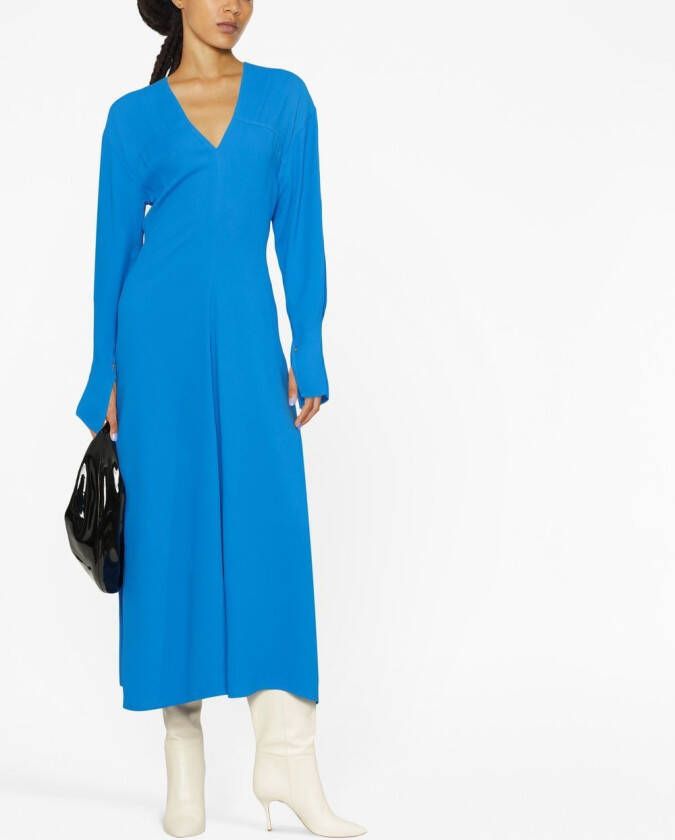 Victoria Beckham Midi-jurk met V-hals Blauw