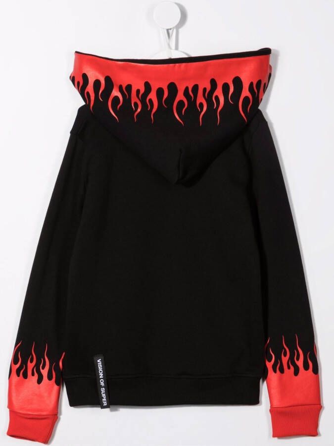 Vision Of Super Kids Hoodie met vlammenprint Zwart