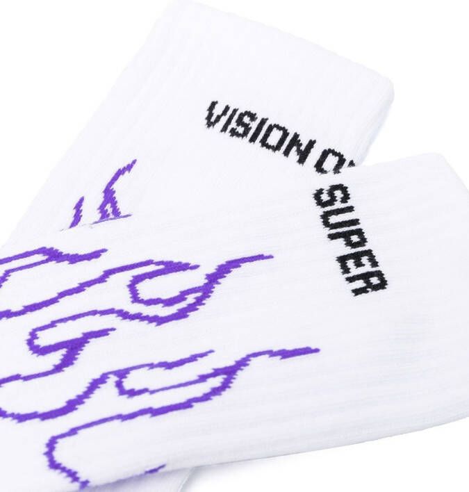 Vision Of Super Sokken met vlammenprint Wit