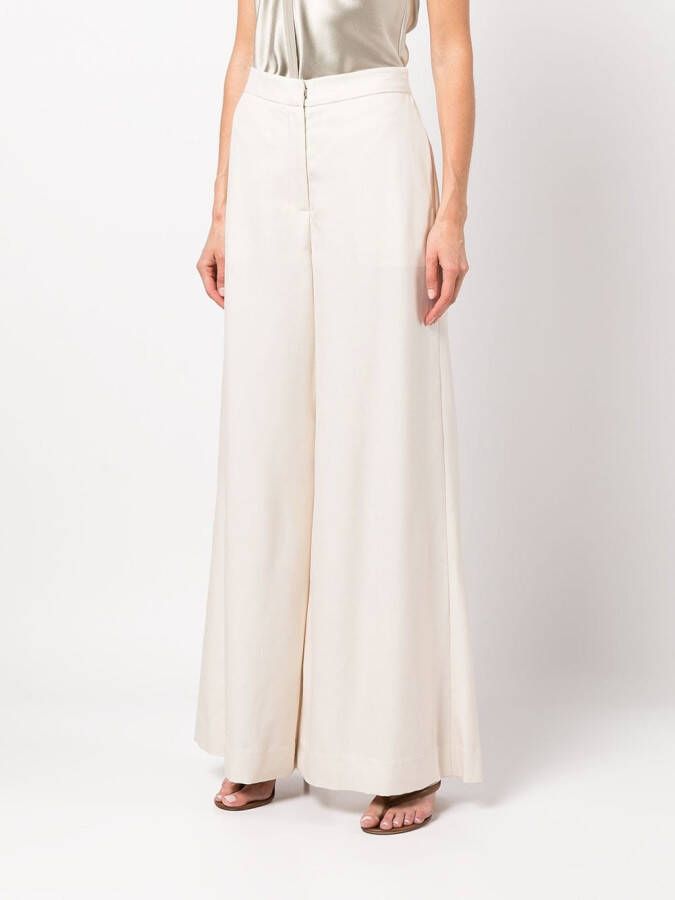 VOZ High waist broek met wijde pijpen Beige