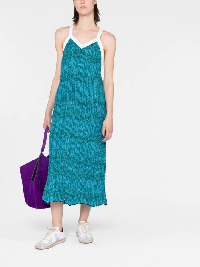Wales Bonner Midi-jurk met chevron streep Blauw