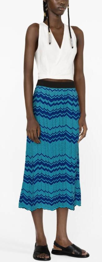 Wales Bonner Midi-rok met zigzag patroon Blauw