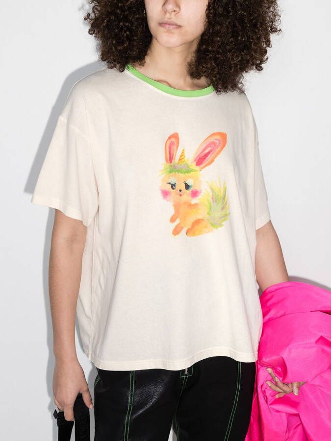 We11done T-shirt met konijnenprint Beige