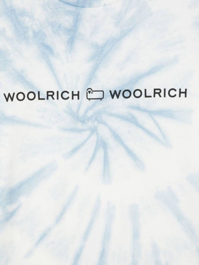 Woolrich Kids T-shirt met tie-dye logoprint Blauw