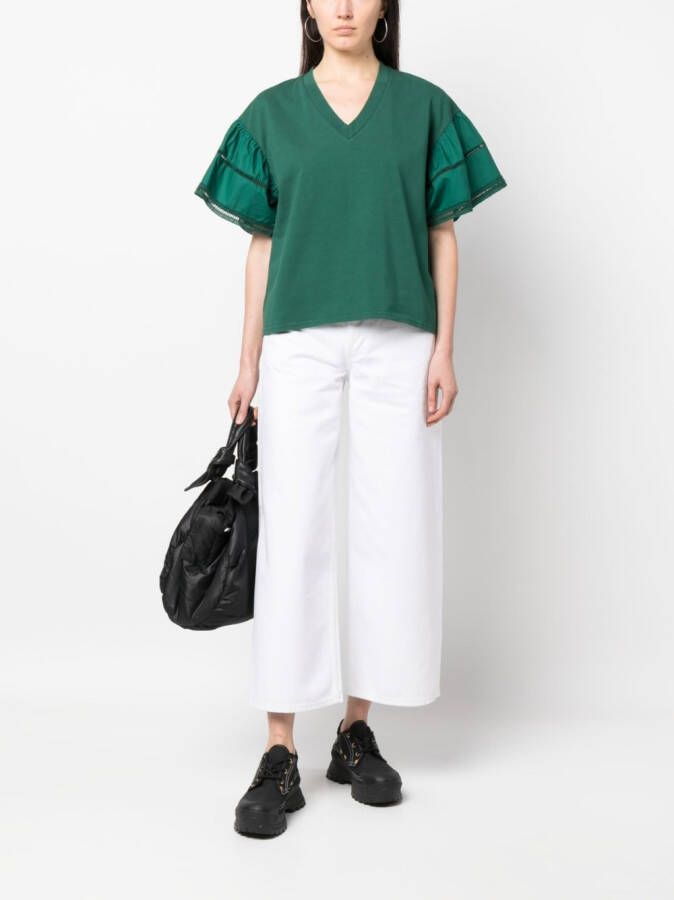 Woolrich T-shirt met ruche mouwen Groen