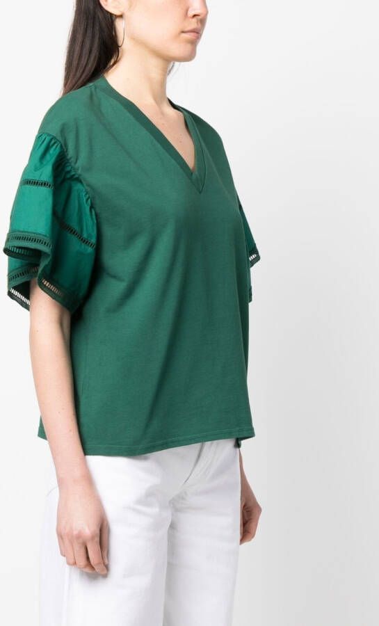 Woolrich T-shirt met ruche mouwen Groen