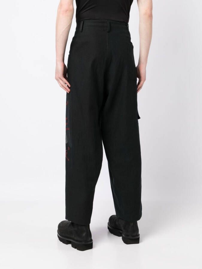 Yohji Yamamoto Broek met print Zwart