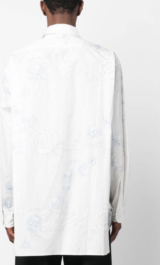 Yohji Yamamoto Overhemd met bloemenprint Wit