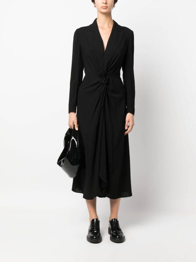 Yohji Yamamoto Midi-jurk met gesmockt detail Zwart
