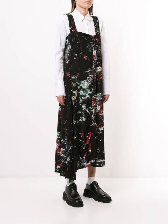 Yohji Yamamoto Jurk met bloemenprint Zwart