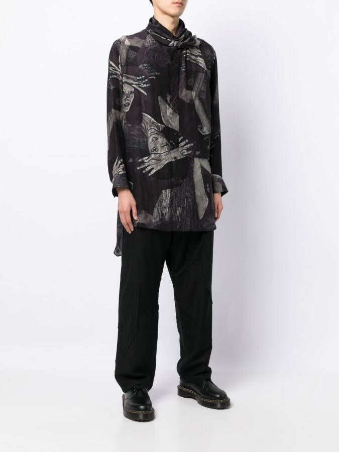 Yohji Yamamoto Overhemd met abstracte print Zwart