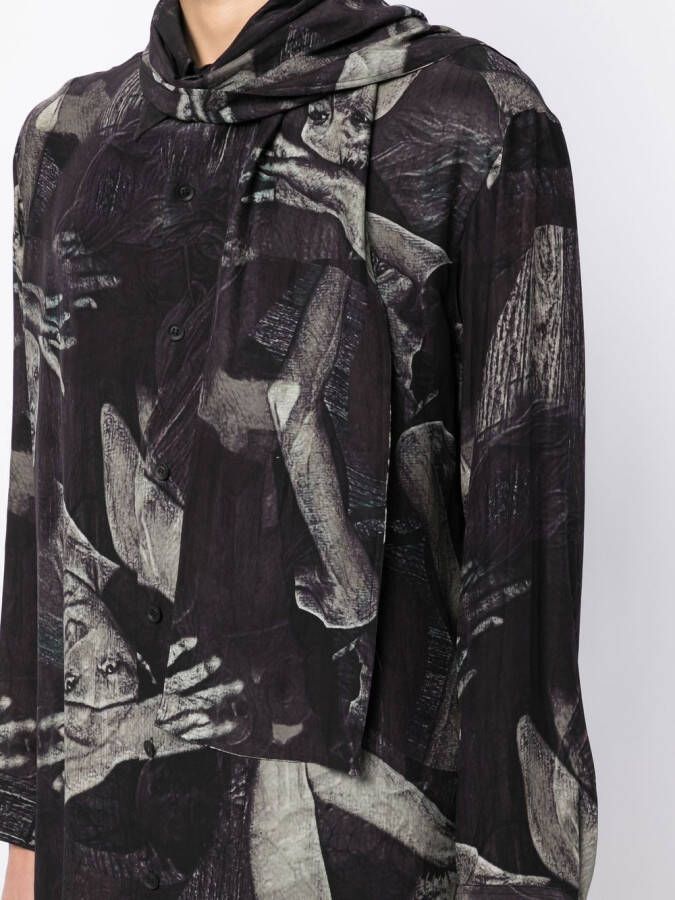 Yohji Yamamoto Overhemd met abstracte print Zwart