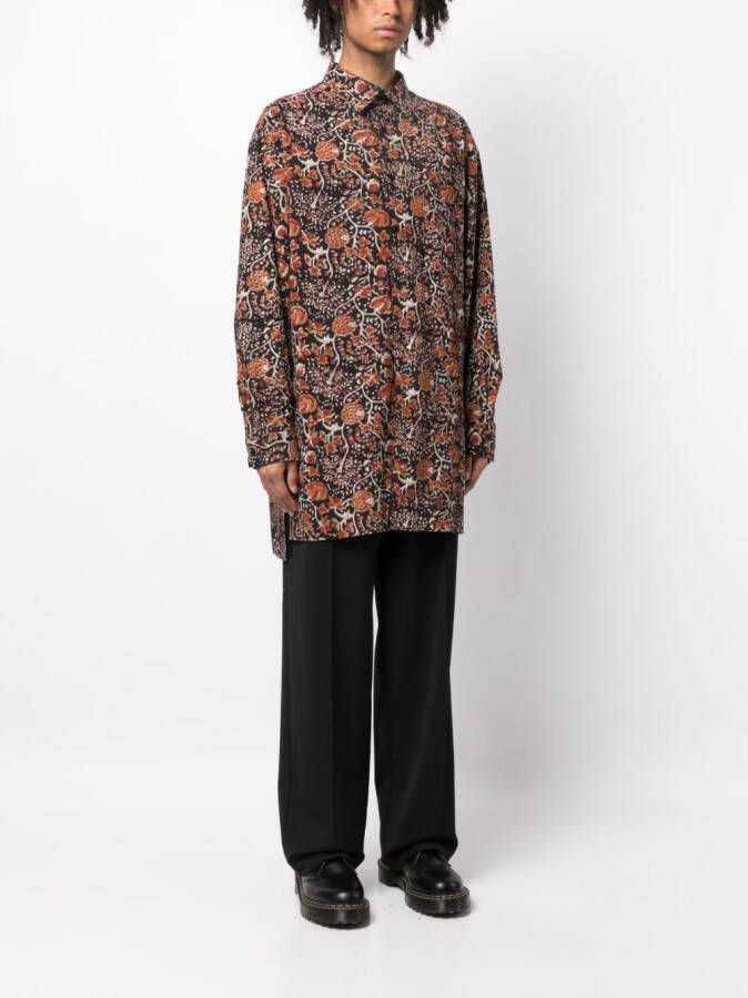 Yohji Yamamoto Overhemd met bloemenprint Bruin