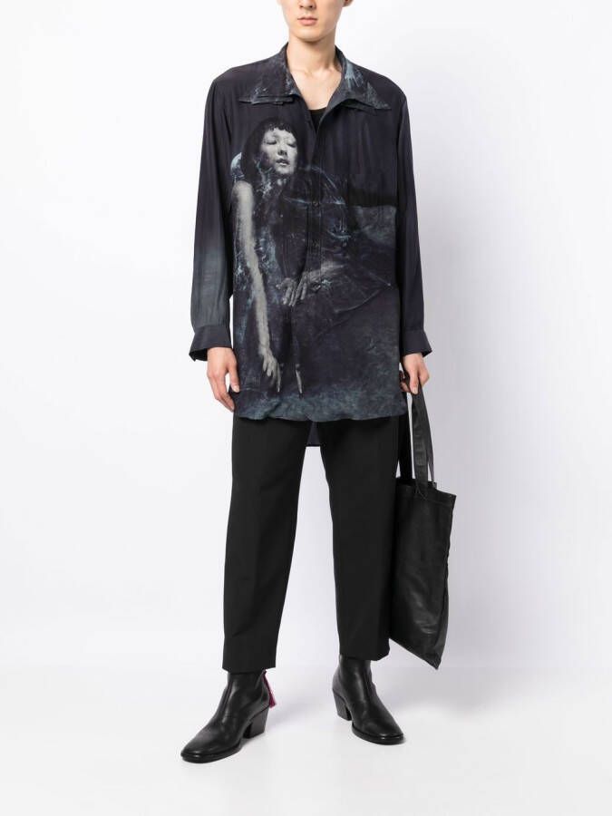 Yohji Yamamoto Overhemd met grafische print Blauw
