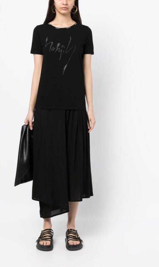 Yohji Yamamoto T-shirt met geborduurd logo Zwart