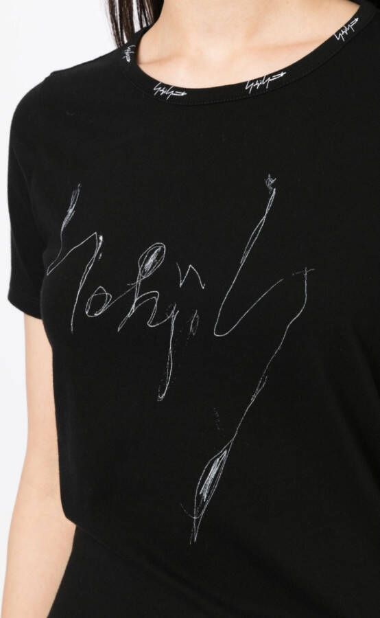 Yohji Yamamoto T-shirt met geborduurd logo Zwart