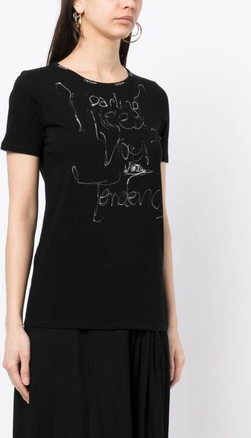 Yohji Yamamoto T-shirt met geborduurd logo Zwart