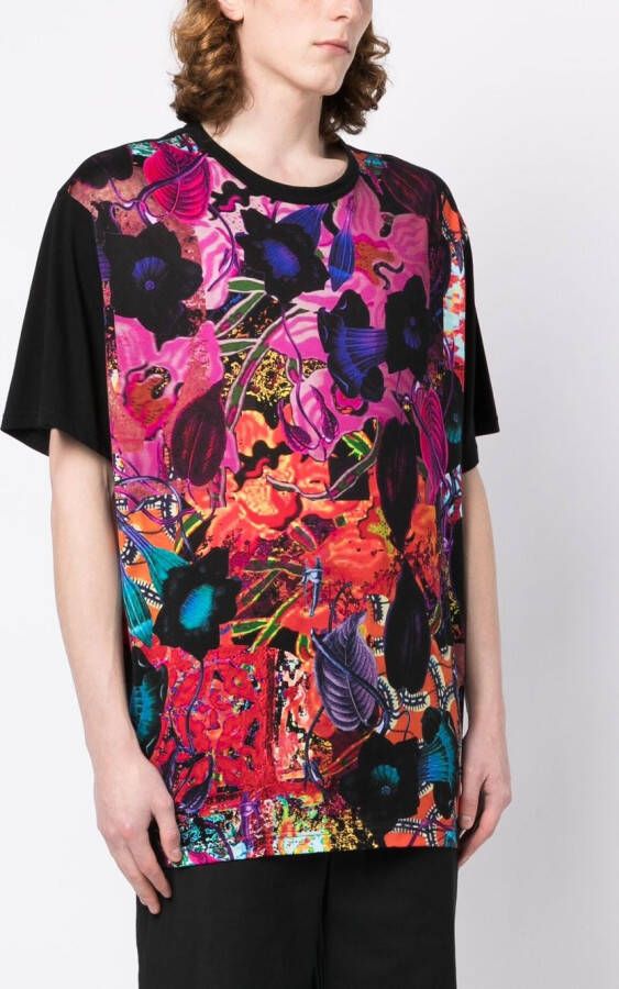 Yohji Yamamoto T-shirt met patchwork Zwart