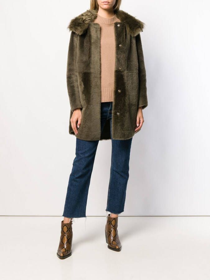 Yves Salomon Lammy coat met capuchon Groen