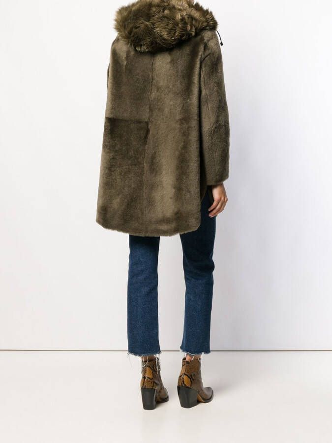 Yves Salomon Lammy coat met capuchon Groen