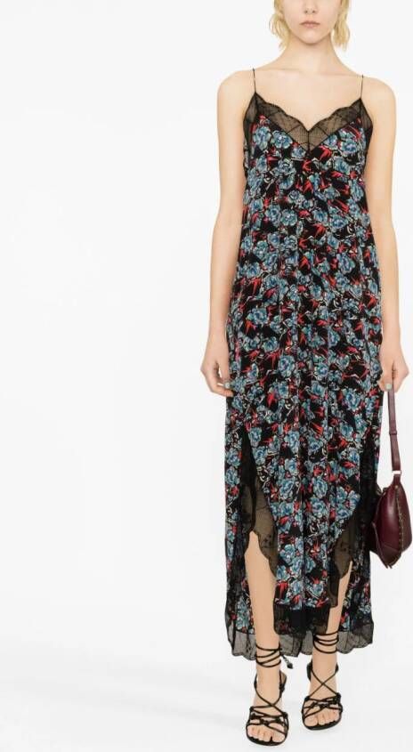 Zadig&Voltaire Risty floral-print silk slip dress Zwart