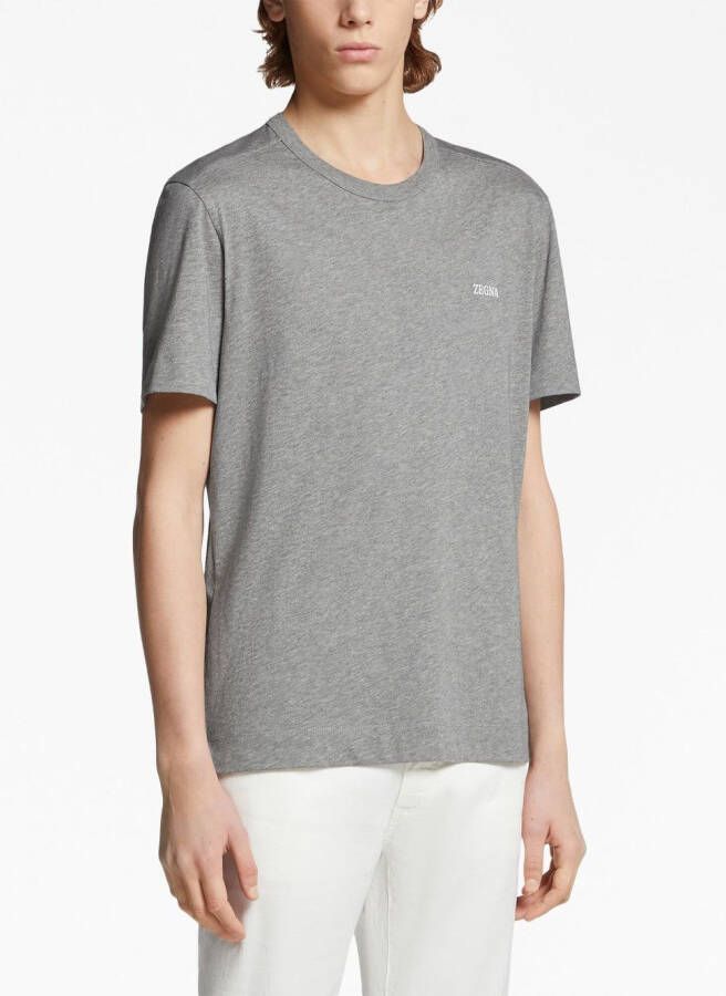 Zegna logo-embroidered cotton T-shirt Grijs