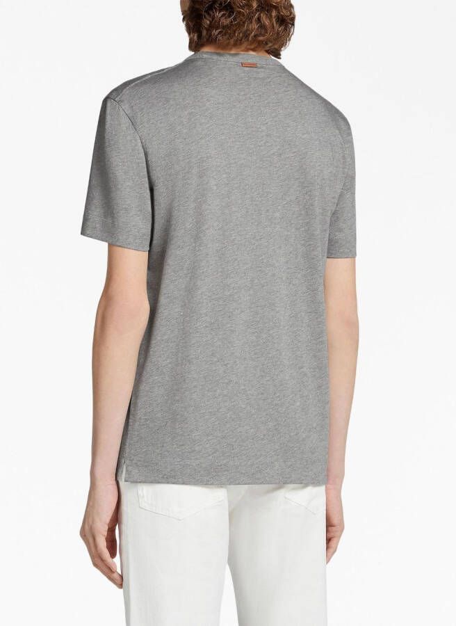 Zegna logo-embroidered cotton T-shirt Grijs