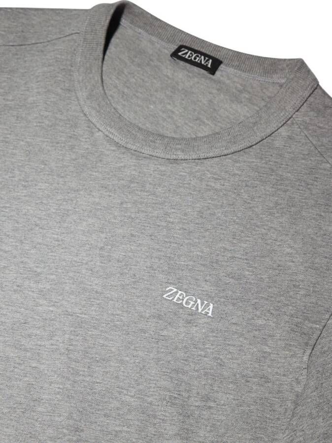 Zegna logo-embroidered cotton T-shirt Grijs