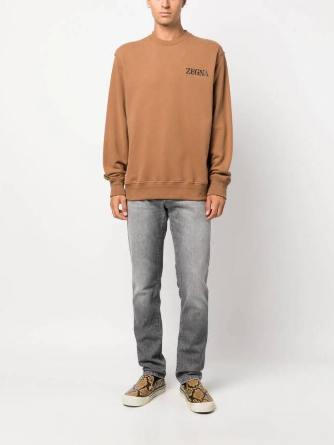 Zegna Sweater met logo-reliëf Bruin