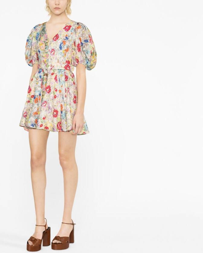 ZIMMERMANN Mini-jurk met bloemenprint Beige