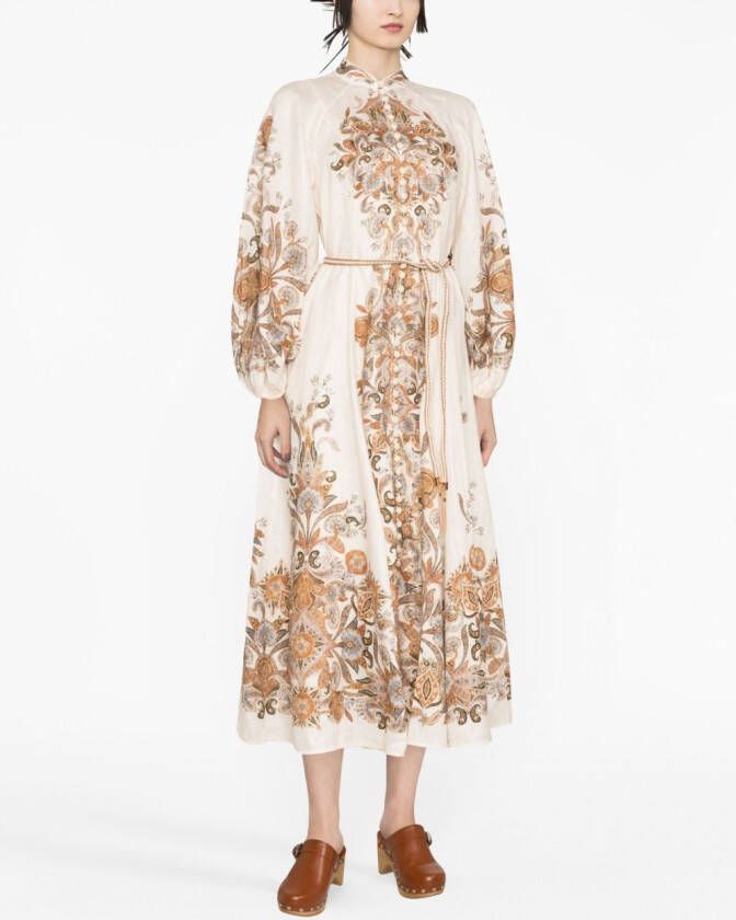ZIMMERMANN Midi-jurk met paisley-print Beige