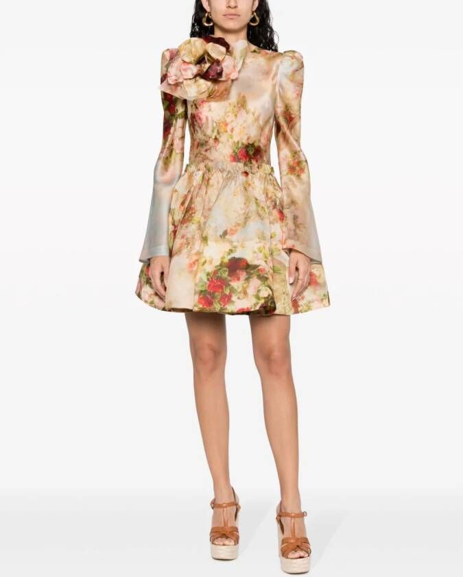 ZIMMERMANN Mini-jurk met bloemenpatch Beige