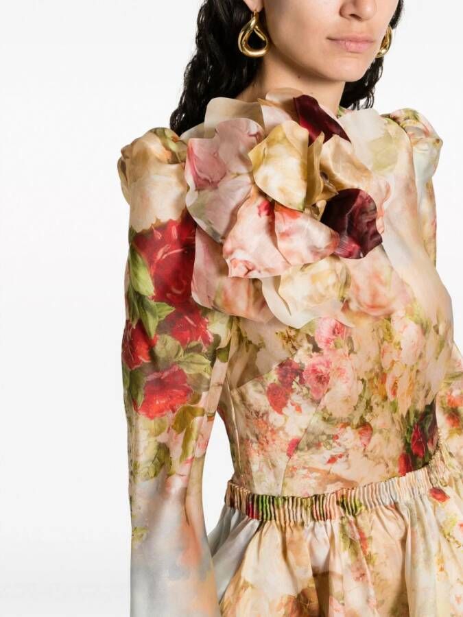 ZIMMERMANN Mini-jurk met bloemenpatch Beige
