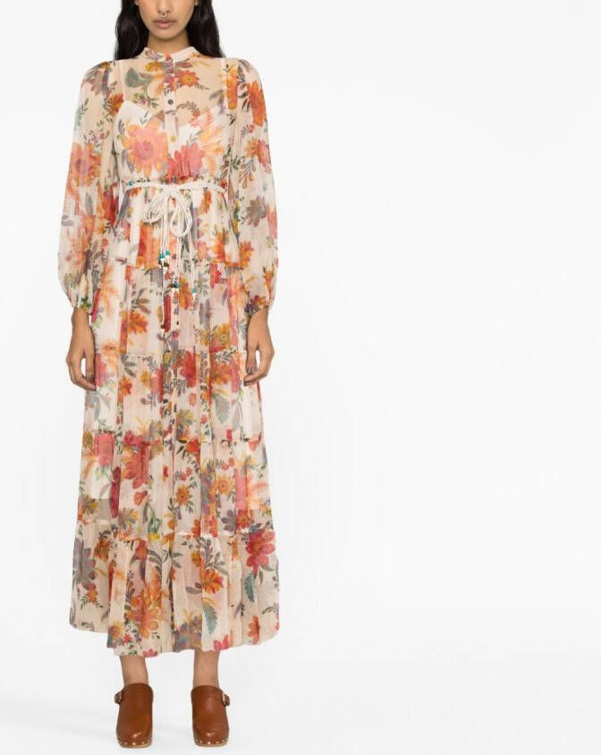 ZIMMERMANN Midi-jurk met bloemenprint Beige