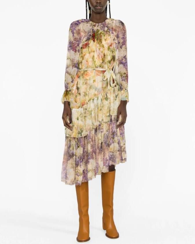 ZIMMERMANN Midi-jurk met bloemenprint Bruin