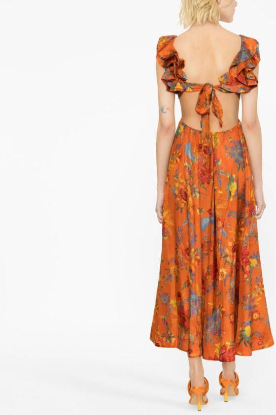 ZIMMERMANN Midi-jurk met bloemenprint Oranje