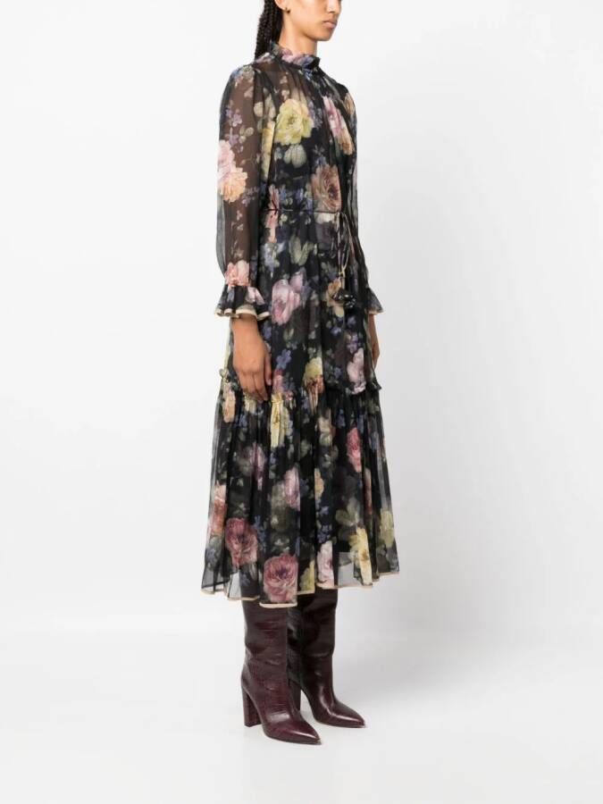 ZIMMERMANN Midi-jurk met bloemenprint Zwart