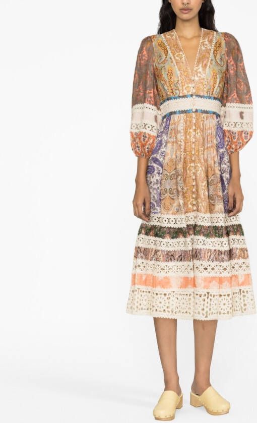 ZIMMERMANN Midi-jurk met print Beige