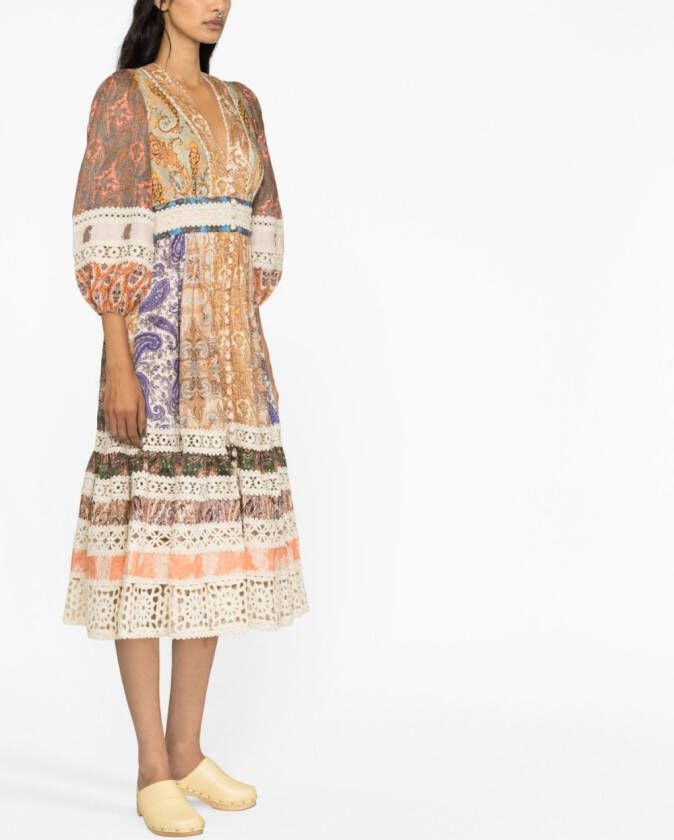 ZIMMERMANN Midi-jurk met print Beige