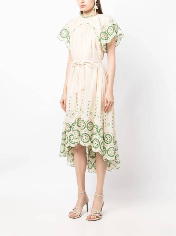 ZIMMERMANN Midi-jurk met borduurwerk Beige