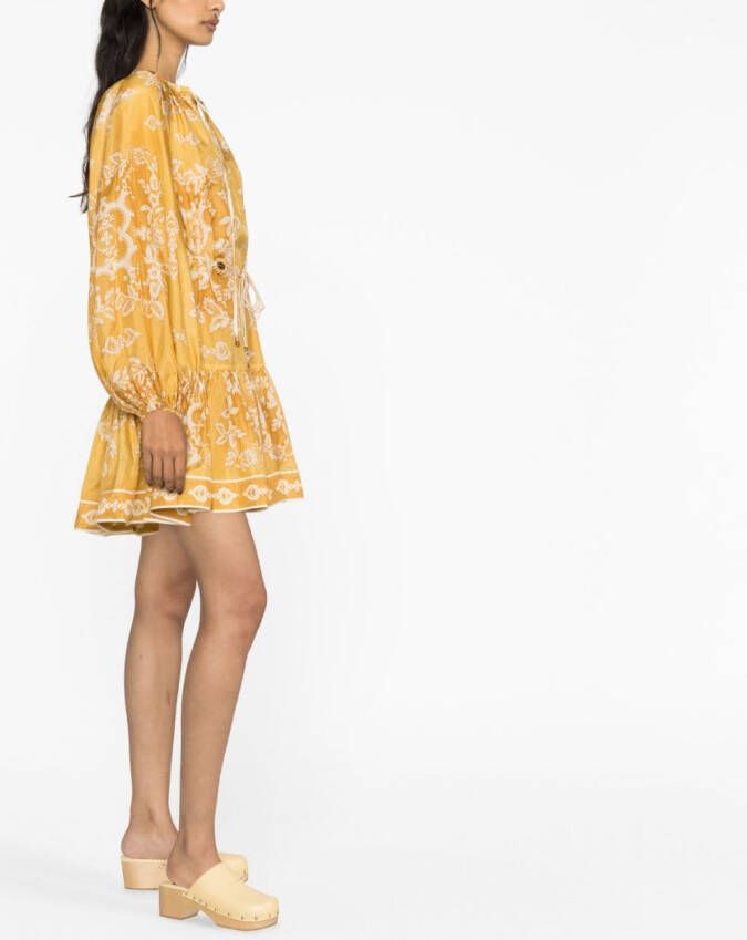 ZIMMERMANN Raie mini-jurk met bloemenprint Geel